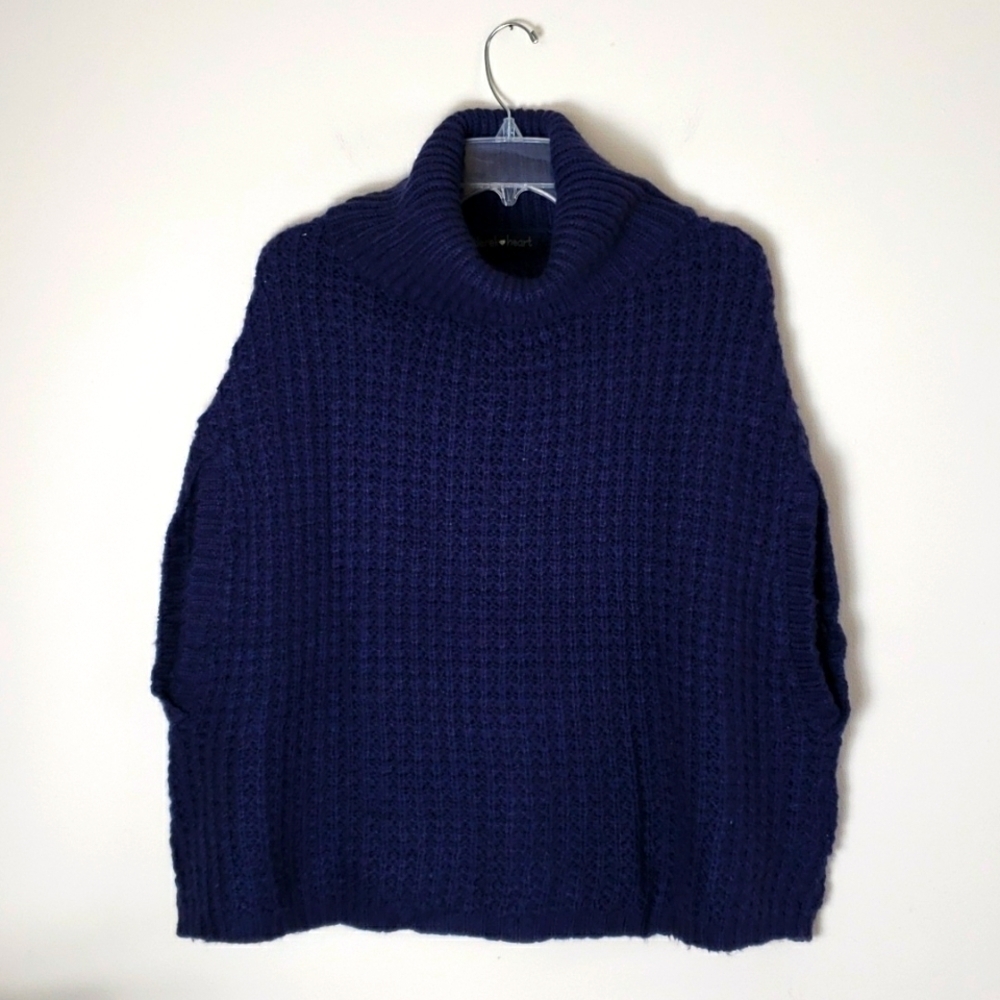 Navy sweater, Shawl sweater, enclosed poncho sweater, women's size medium
